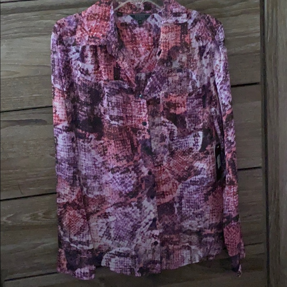 Sheer long sleeve button down shirt